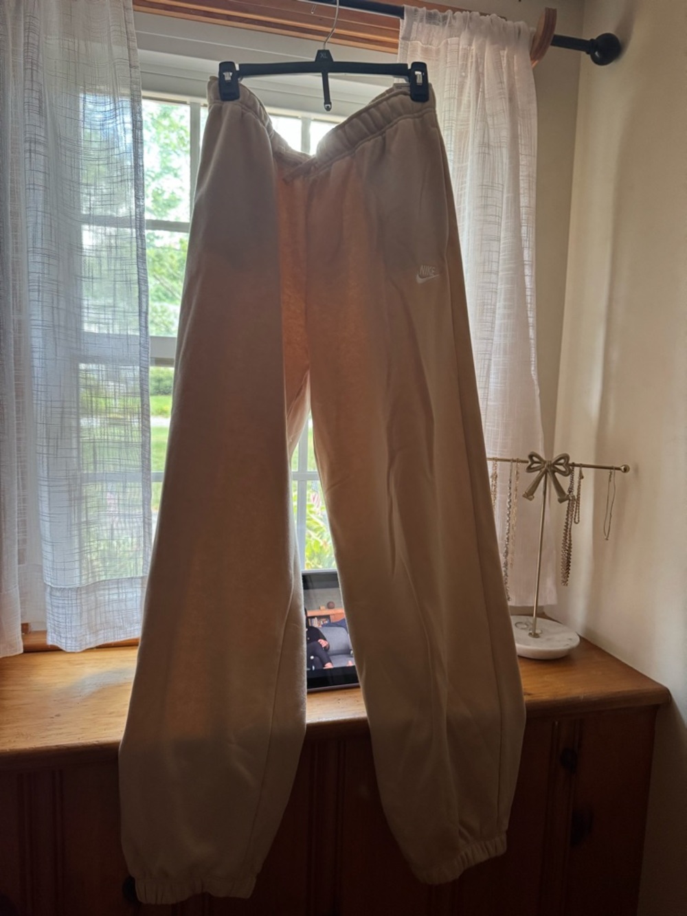 Nike Cream Sweatpants Oversized Fit with Mid Rise